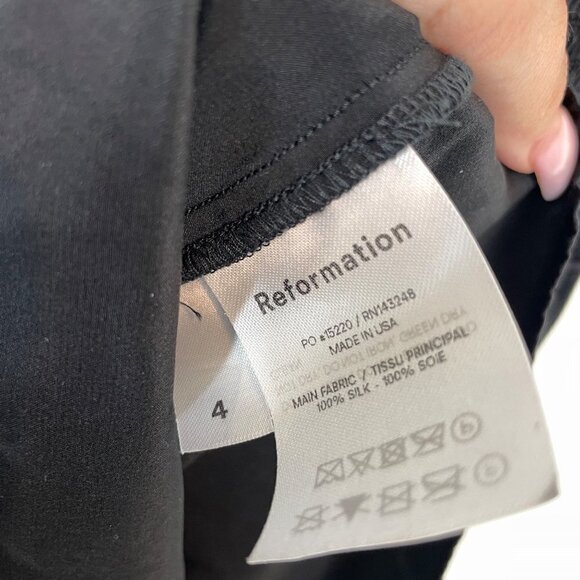 Reformation Encino Silk Sleeveless Smocked Back A-Line Mini Dress Black Sz 4 - Picture 7 of 9